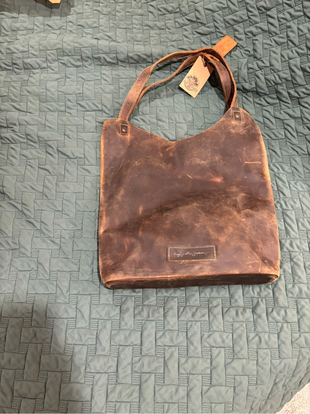Oak River Company Leather Hobo Tote Bag in Distressed Brown